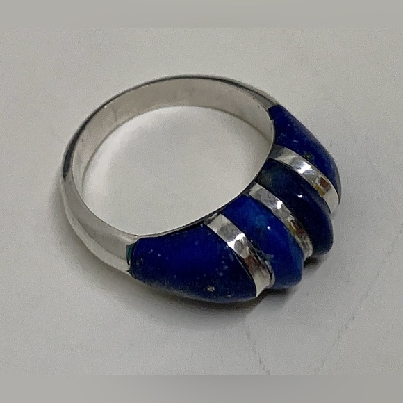 Early 20th Century Antique Art Deco Sterling Silver Lapis Lazuli Ring - Picture 8 of 16